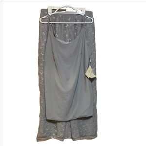 LanTing Elegant Gray Lace Overlay pant suit